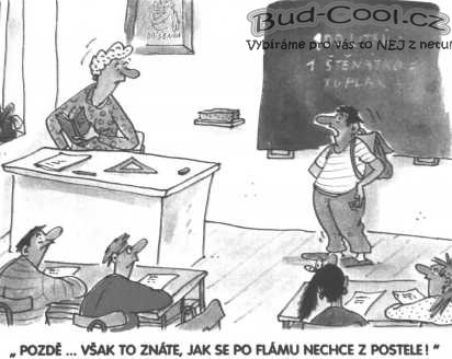 Kreslený vtip - pozdě ve škole